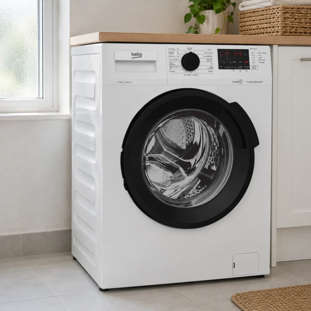 Beko WTE10222XW, vista en ángulo de 3/4